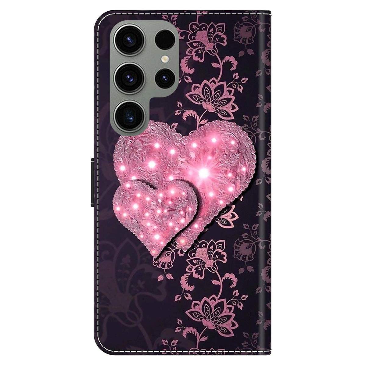 For Samsung Galaxy S24 Ultra Wallet Case PU Leather 3D Pattern Printing Stand Cover - Lace Hearts