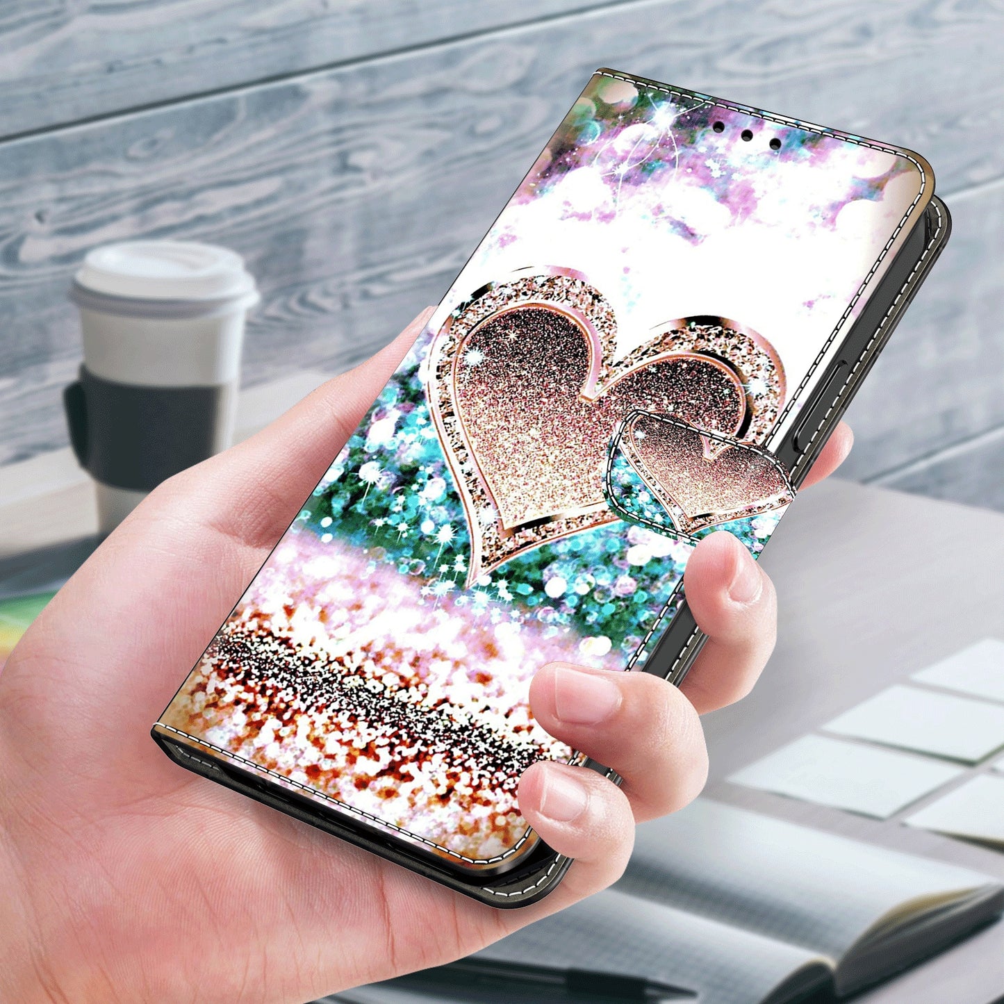 For Samsung Galaxy S24 Ultra Wallet Case PU Leather 3D Pattern Printing Stand Cover - Pink Diamond Heart