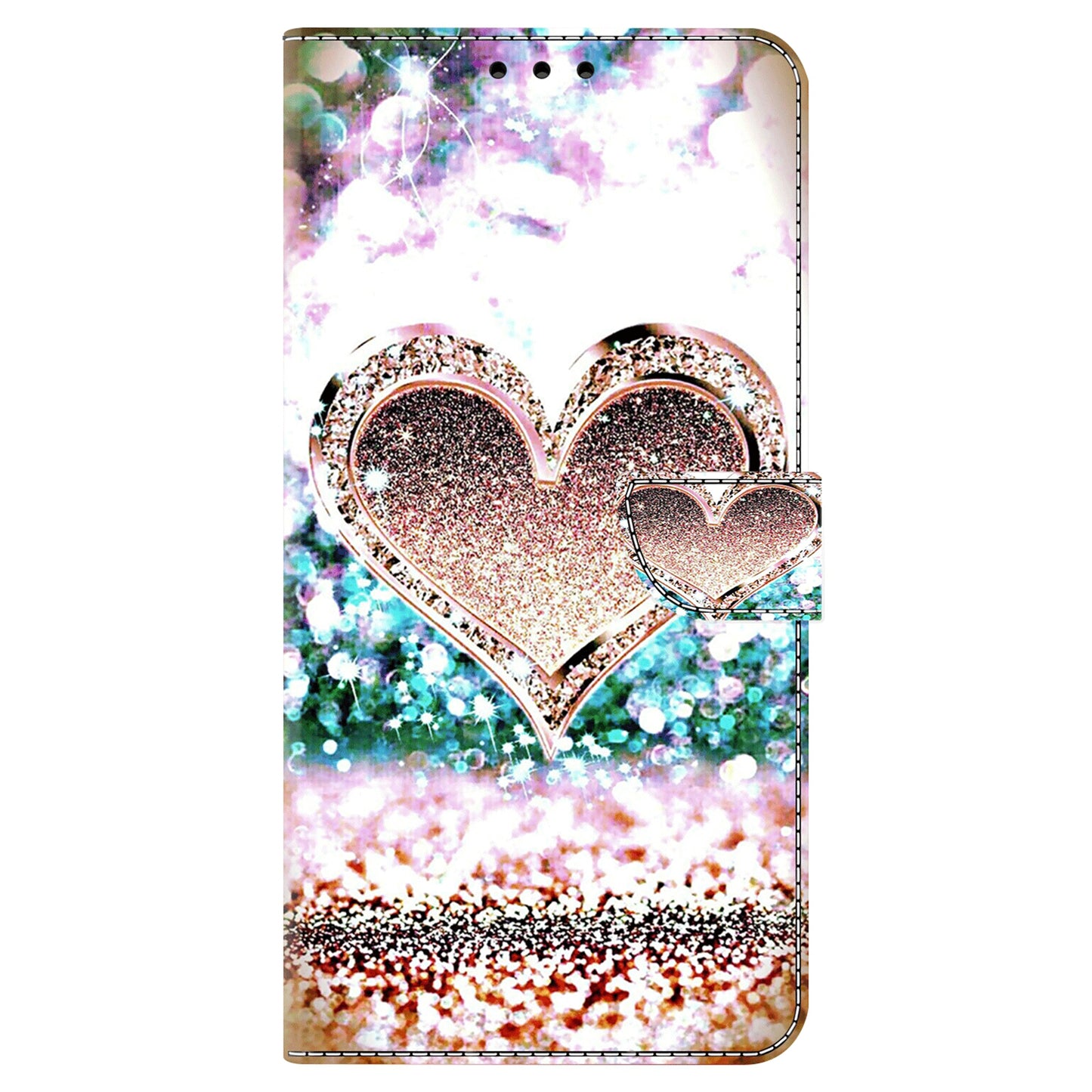 For Samsung Galaxy S24 Ultra Wallet Case PU Leather 3D Pattern Printing Stand Cover - Pink Diamond Heart