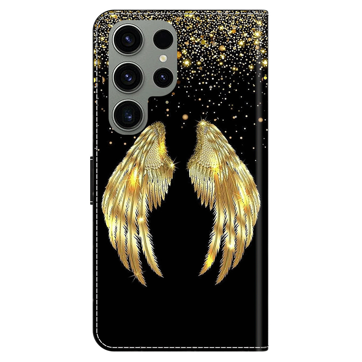 For Samsung Galaxy S24 Ultra Wallet Case PU Leather 3D Pattern Printing Stand Cover - Gold Wing
