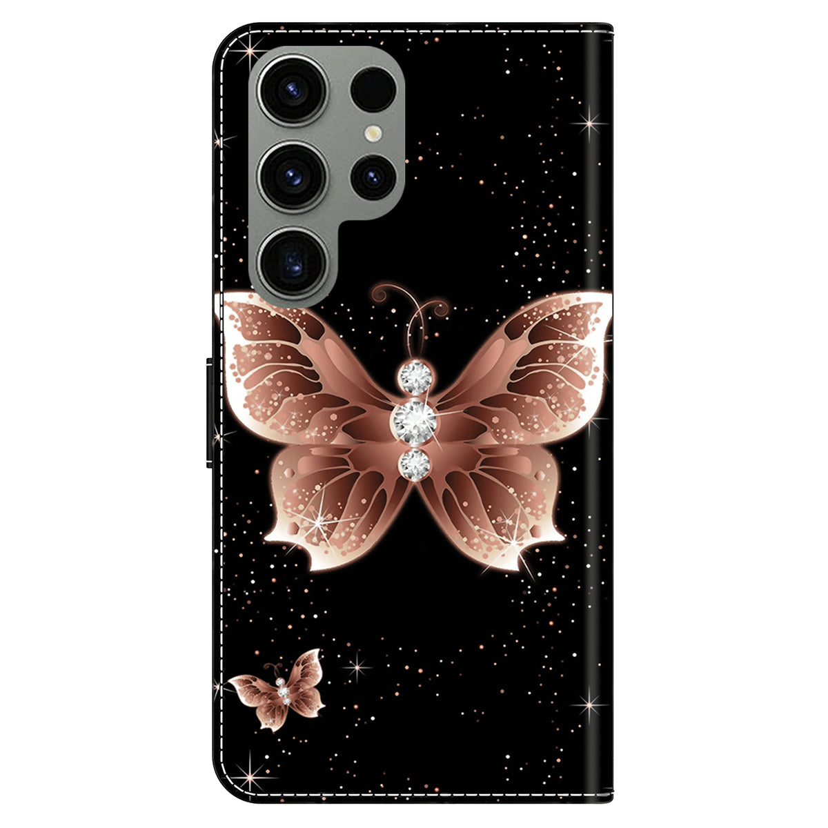 For Samsung Galaxy S24 Ultra Wallet Case PU Leather 3D Pattern Printing Stand Cover - Pink Diamond Butterfly