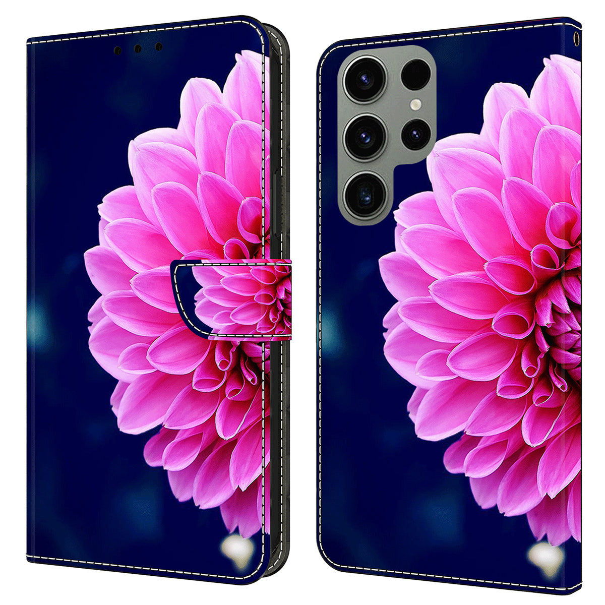 For Samsung Galaxy S24 Ultra Wallet Case PU Leather 3D Pattern Printing Stand Cover - Pink Flowers