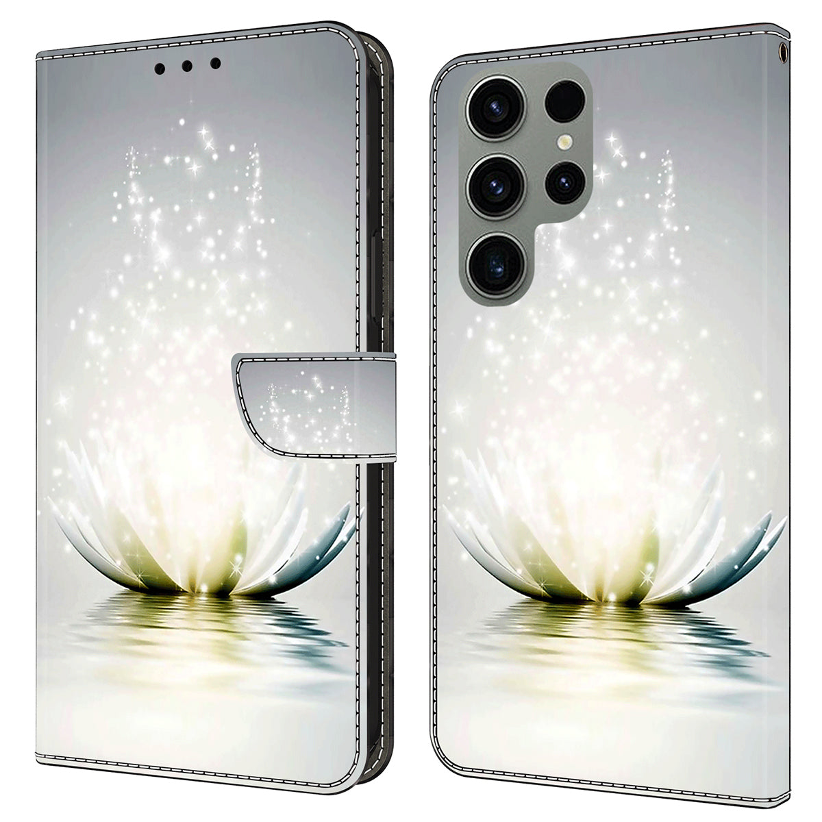 For Samsung Galaxy S24 Ultra Wallet Case PU Leather 3D Pattern Printing Stand Cover - Lotus