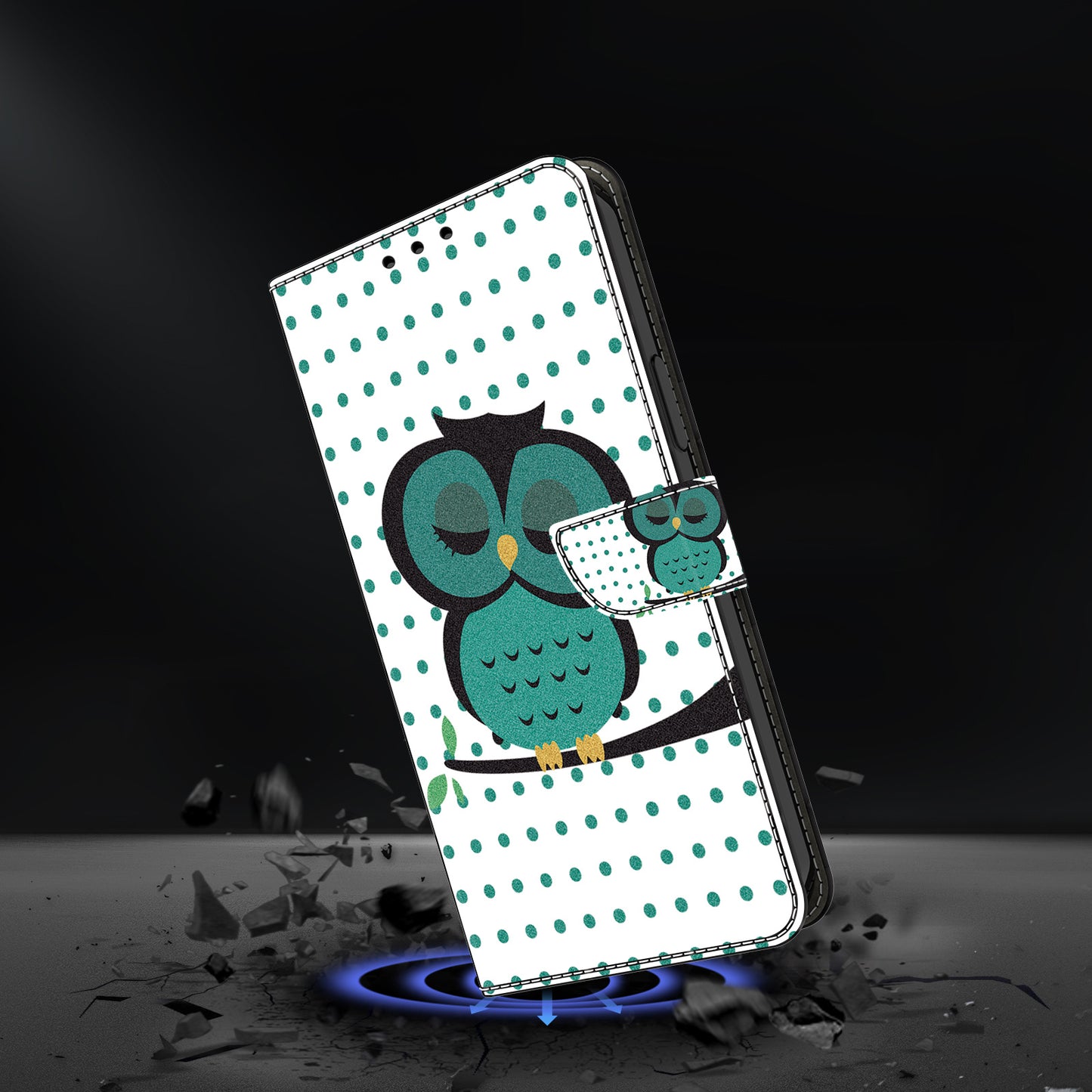 For Samsung Galaxy S24 Cell Phone Case Leather 3D Pattern Card Slot Protective Cover - Sleeping Owl