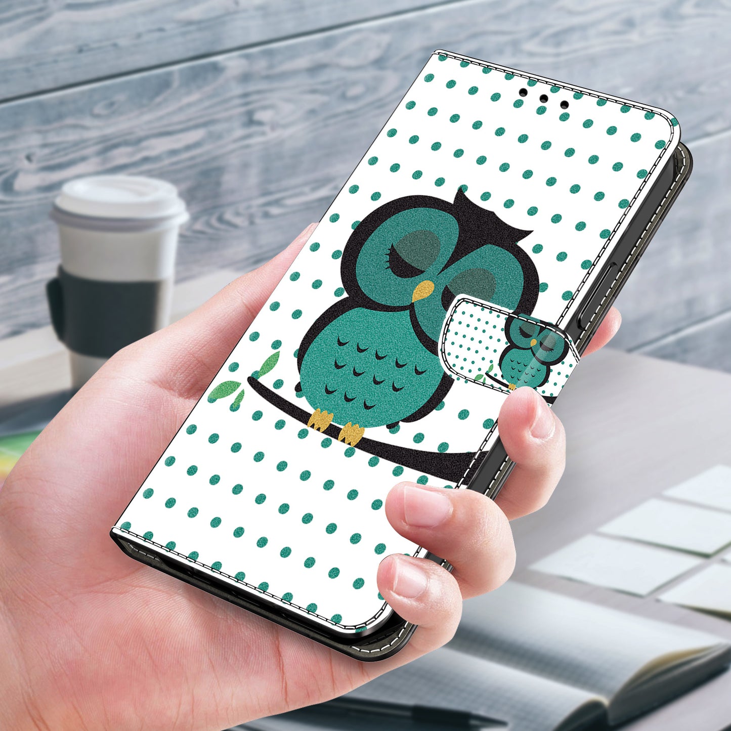For Samsung Galaxy S24 Cell Phone Case Leather 3D Pattern Card Slot Protective Cover - Sleeping Owl