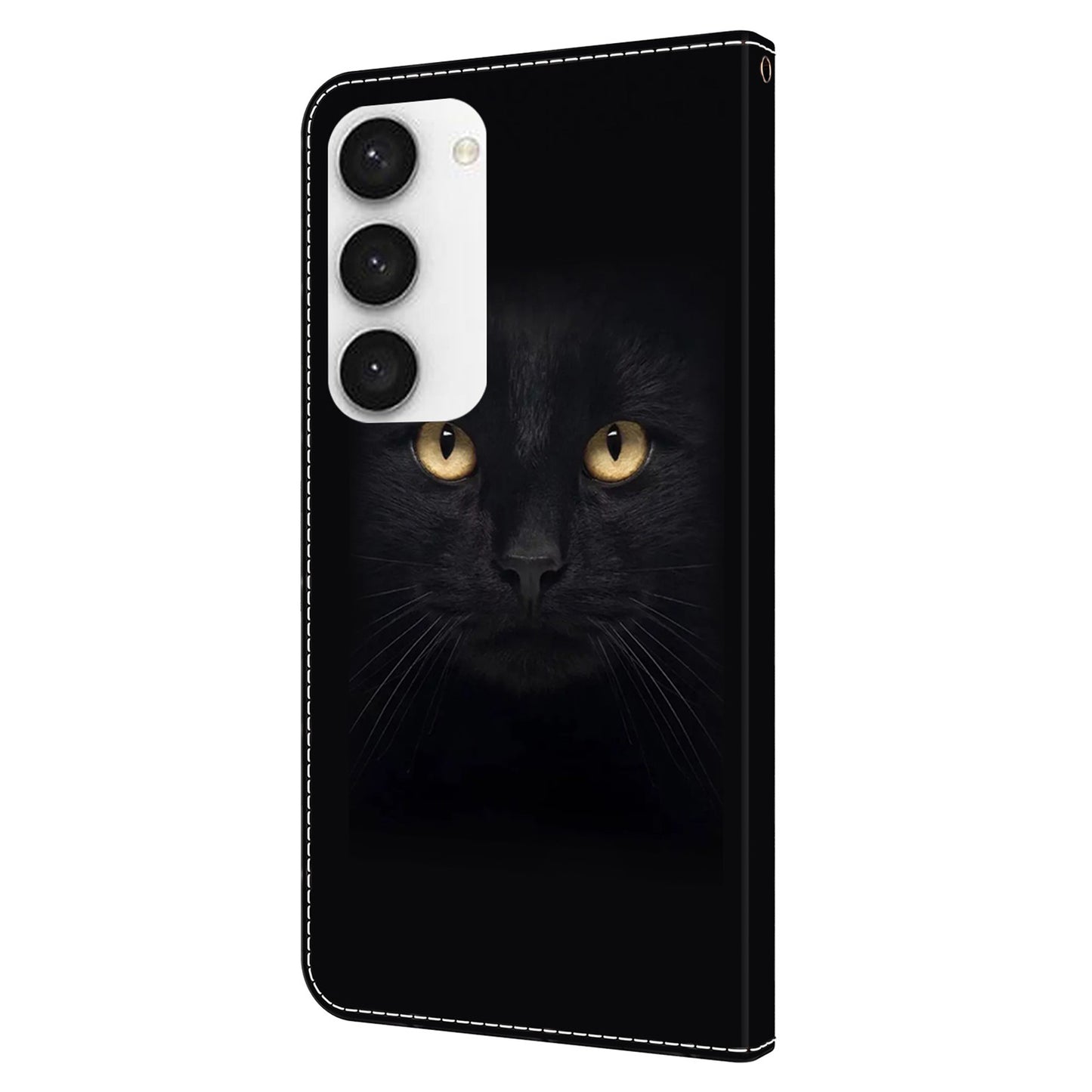 For Samsung Galaxy S24 Cell Phone Case Leather 3D Pattern Card Slot Protective Cover - Black Cat