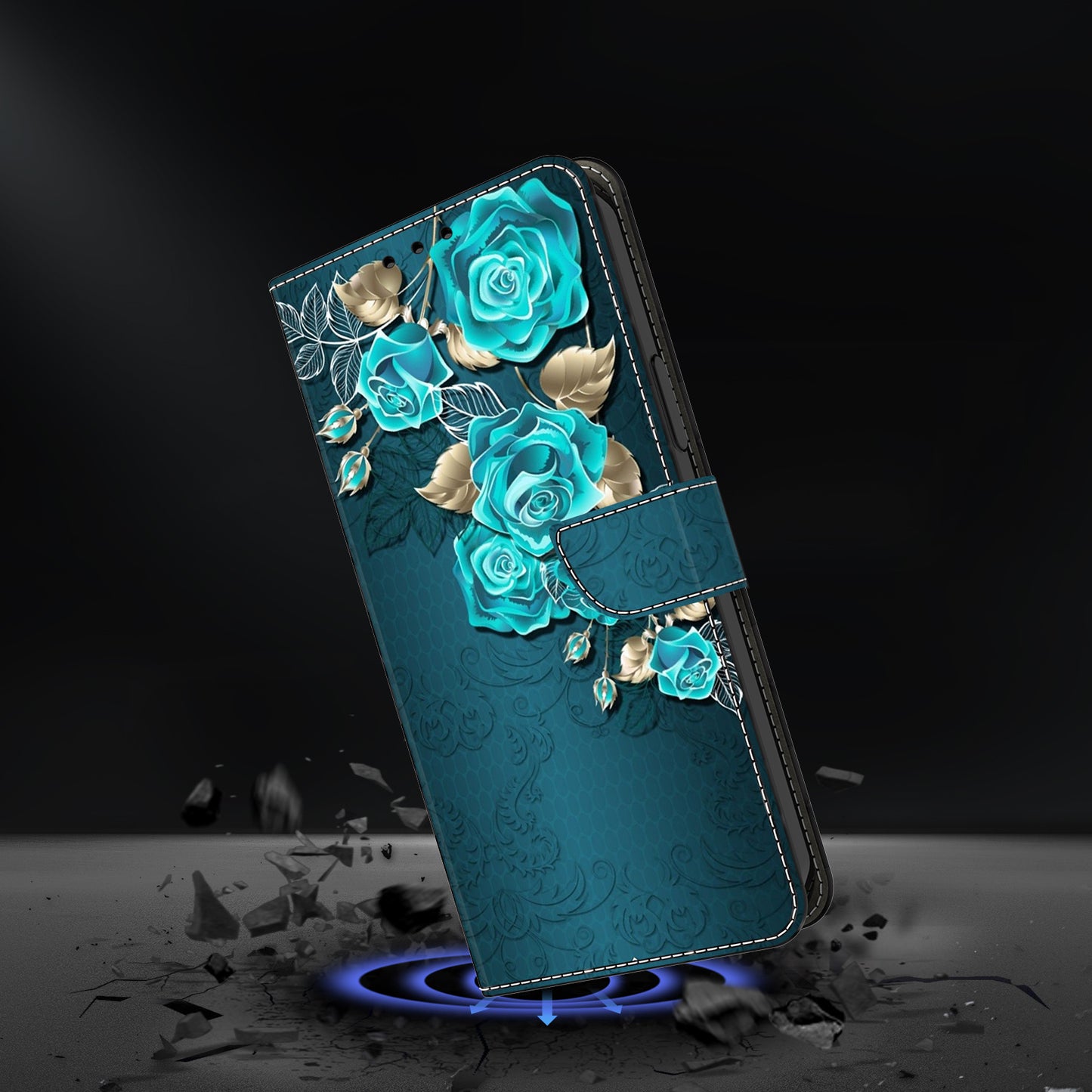 For Samsung Galaxy S24 Cell Phone Case Leather 3D Pattern Card Slot Protective Cover - Blue Rose