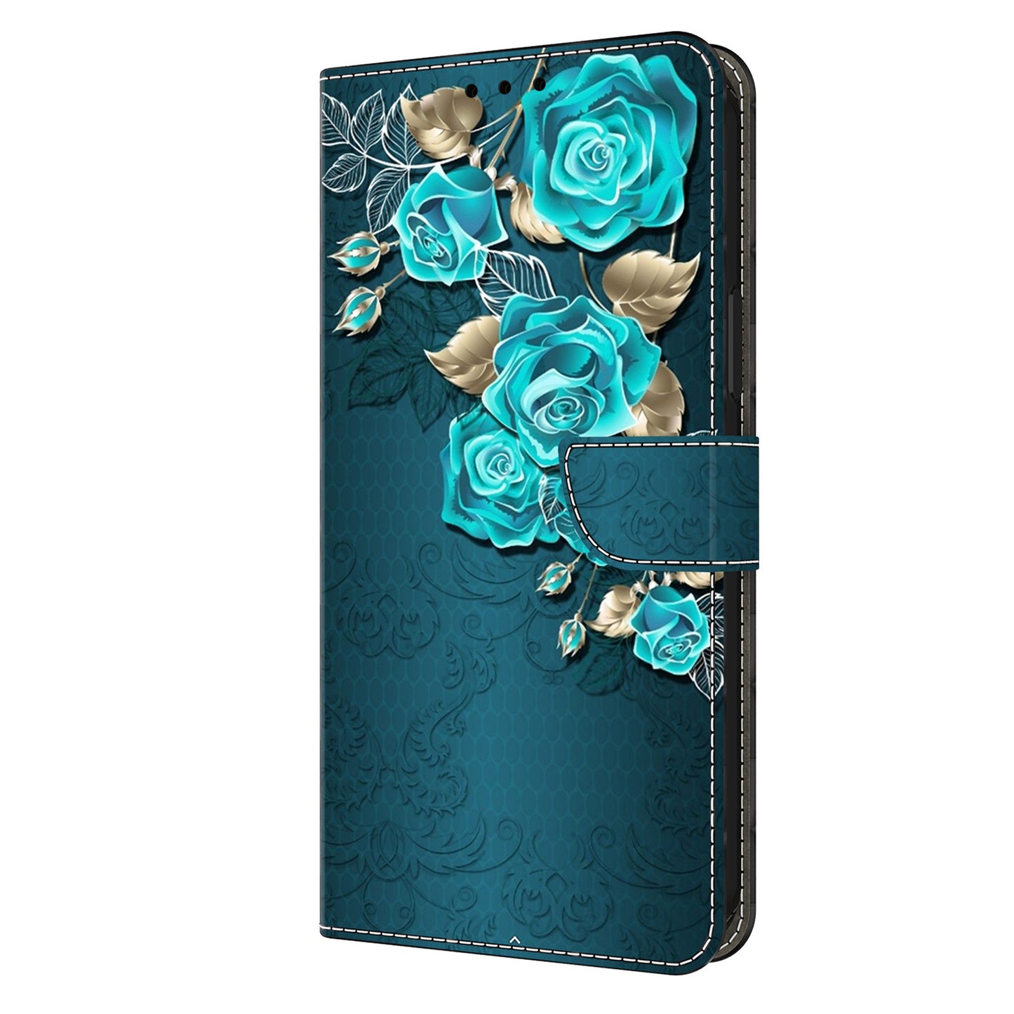 For Samsung Galaxy S24 Cell Phone Case Leather 3D Pattern Card Slot Protective Cover - Blue Rose