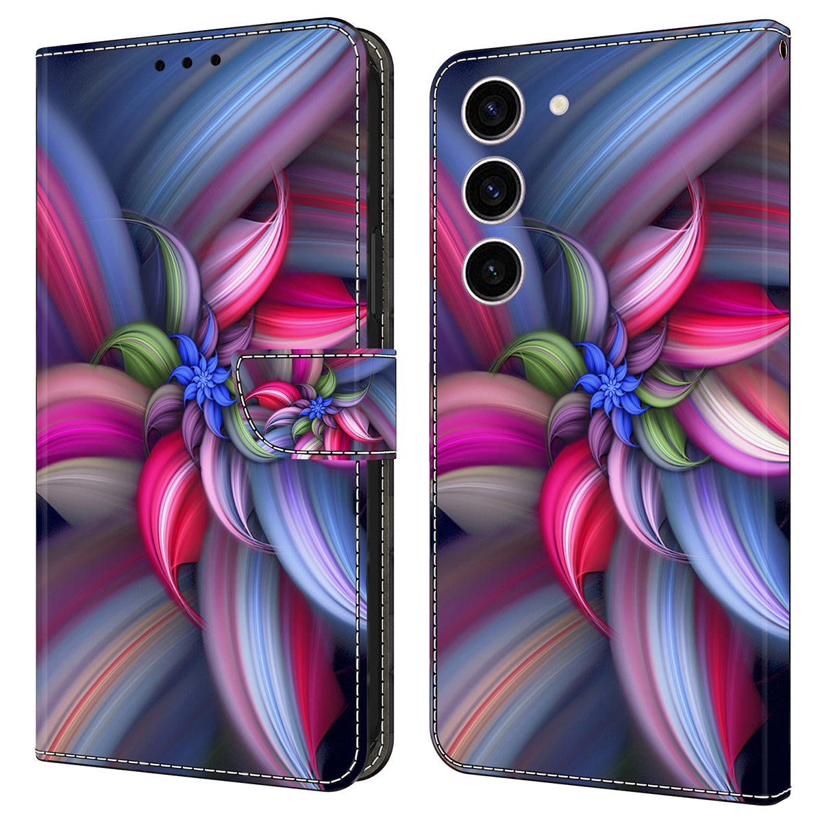 For Samsung Galaxy S24 Case 3D Pattern Printing Anti-drop Leather Cover - Colorful Flowers