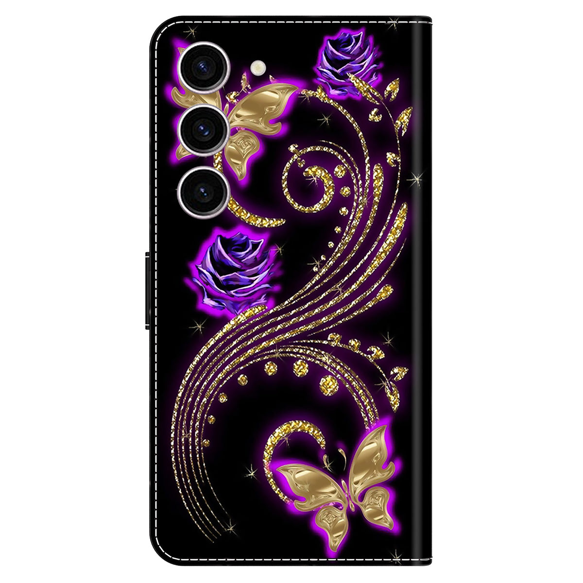 For Samsung Galaxy S24 Case 3D Pattern Printing Anti-drop Leather Cover - Purple Flowers / Butterflies
