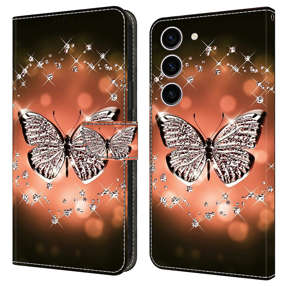 For Samsung Galaxy S24 Case 3D Pattern Printing Anti-drop Leather Cover - Crystal Butterfly