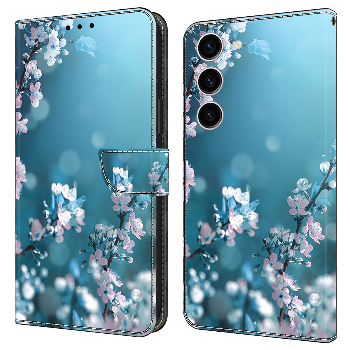 For Samsung Galaxy S24 Case 3D Pattern Printing Anti-drop Leather Cover - Plum Blossoms