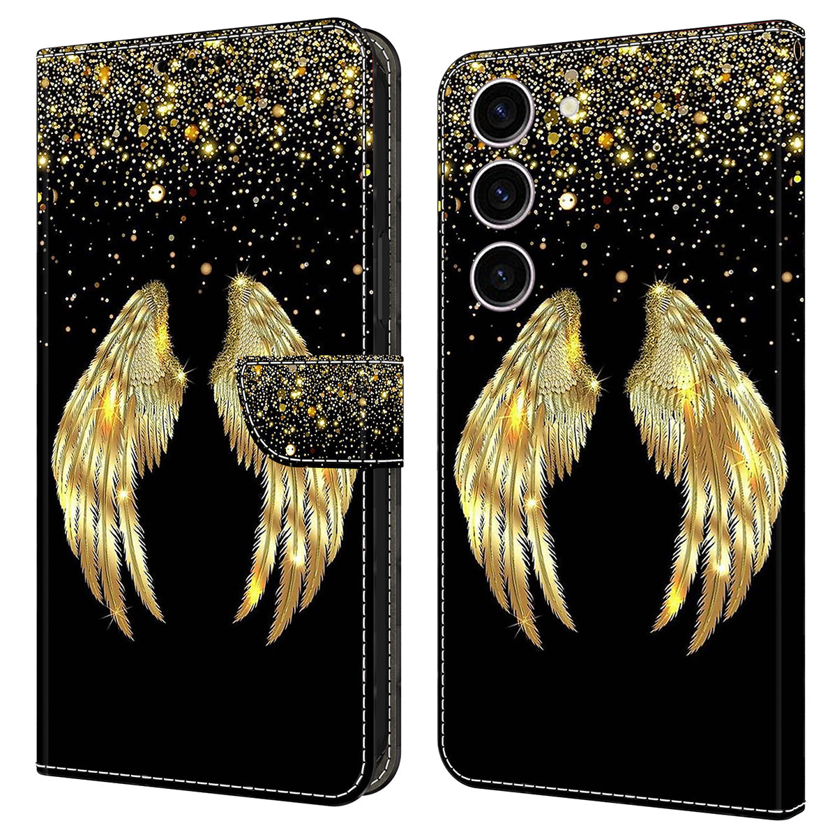 For Samsung Galaxy S24 Case 3D Pattern Printing Anti-drop Leather Cover - Gold Wing