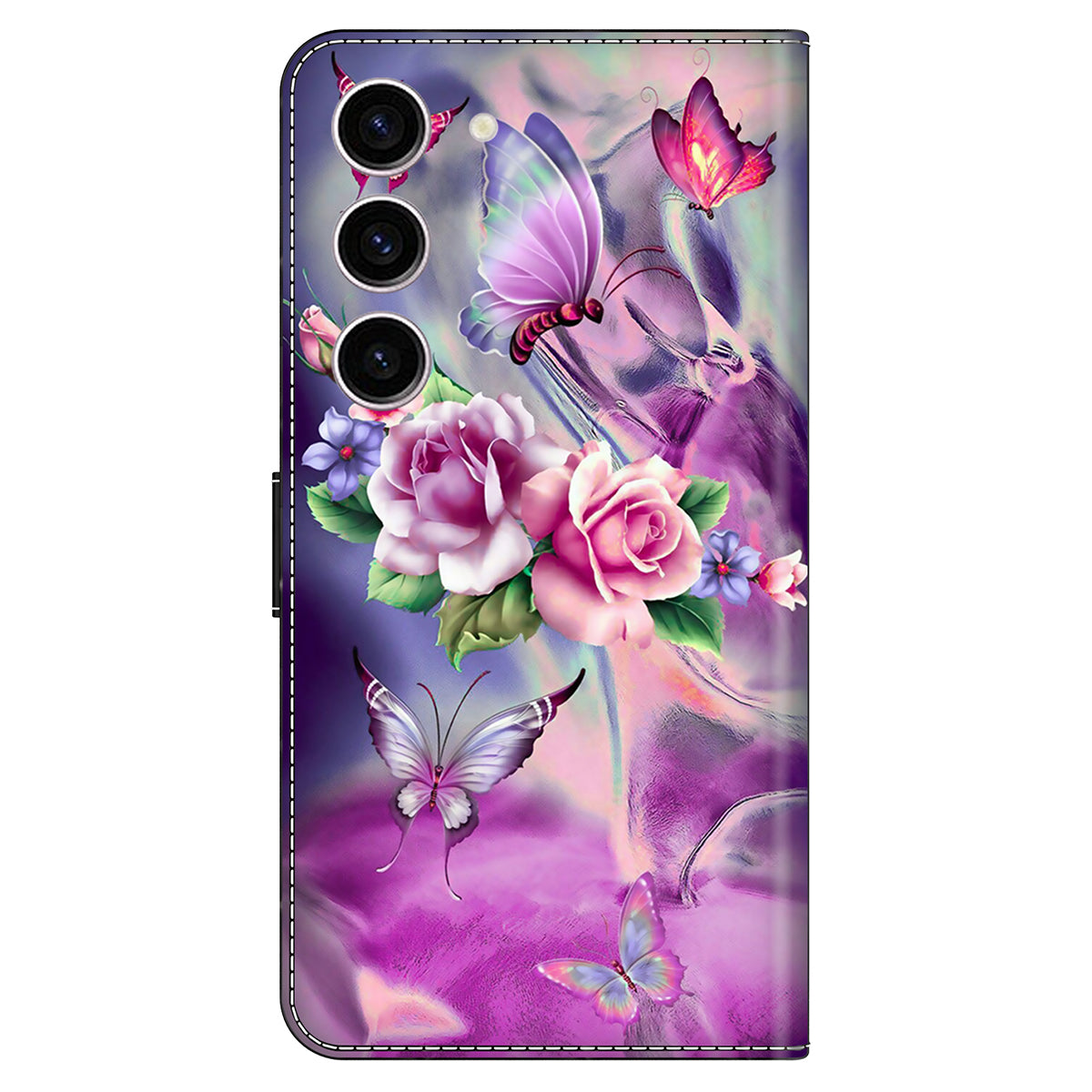 For Samsung Galaxy S24 Case 3D Pattern Printing Anti-drop Leather Cover - Butterflies / Flowers