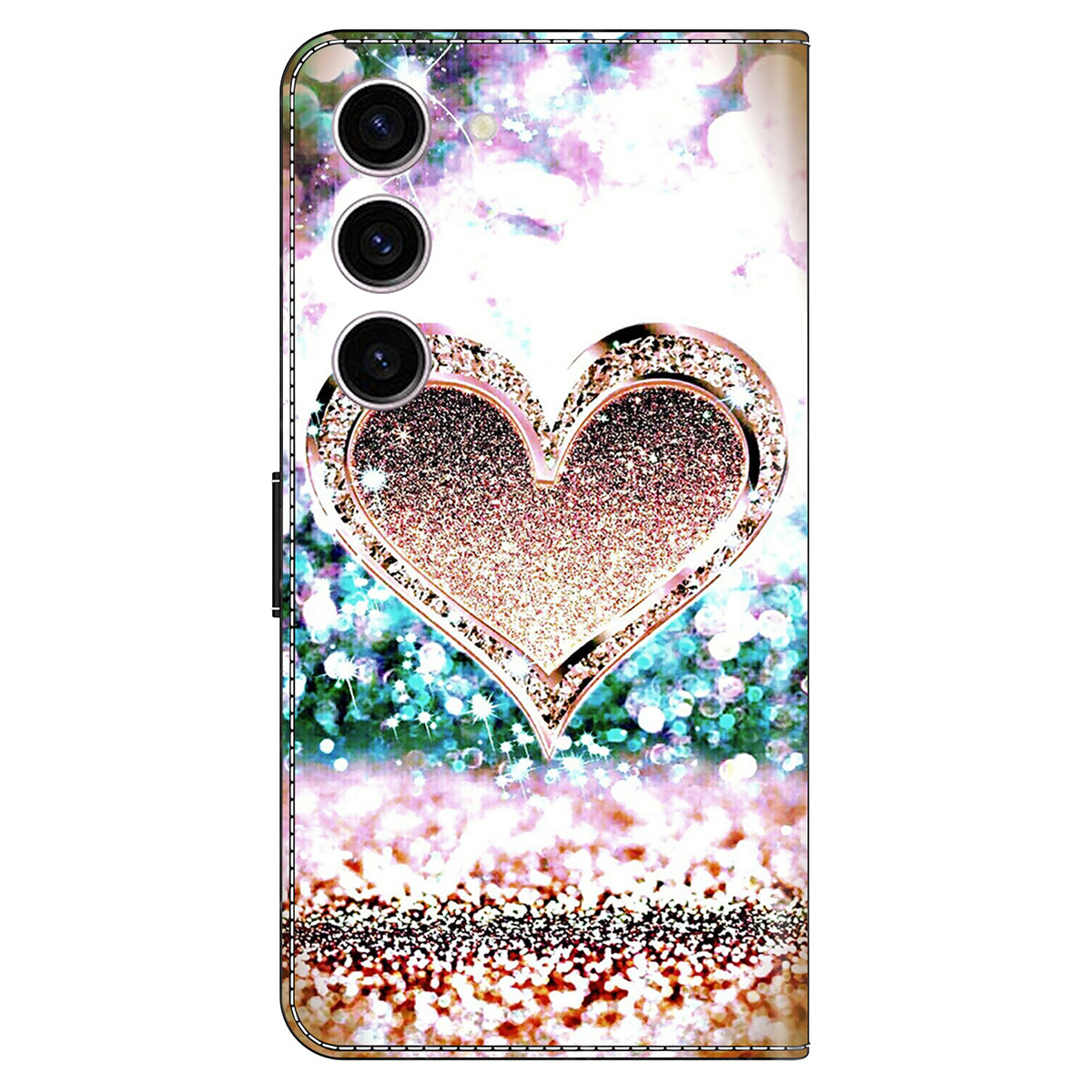 For Samsung Galaxy S24 Case 3D Pattern Printing Anti-drop Leather Cover - Pink Diamond Heart