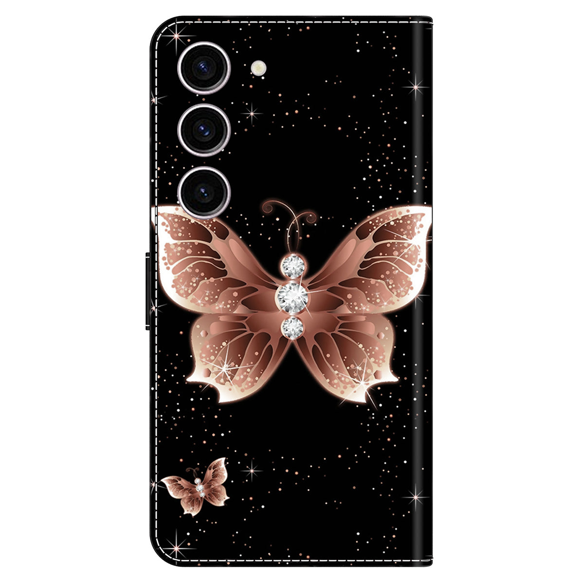 For Samsung Galaxy S24 Case 3D Pattern Printing Anti-drop Leather Cover - Pink Diamond Butterfly