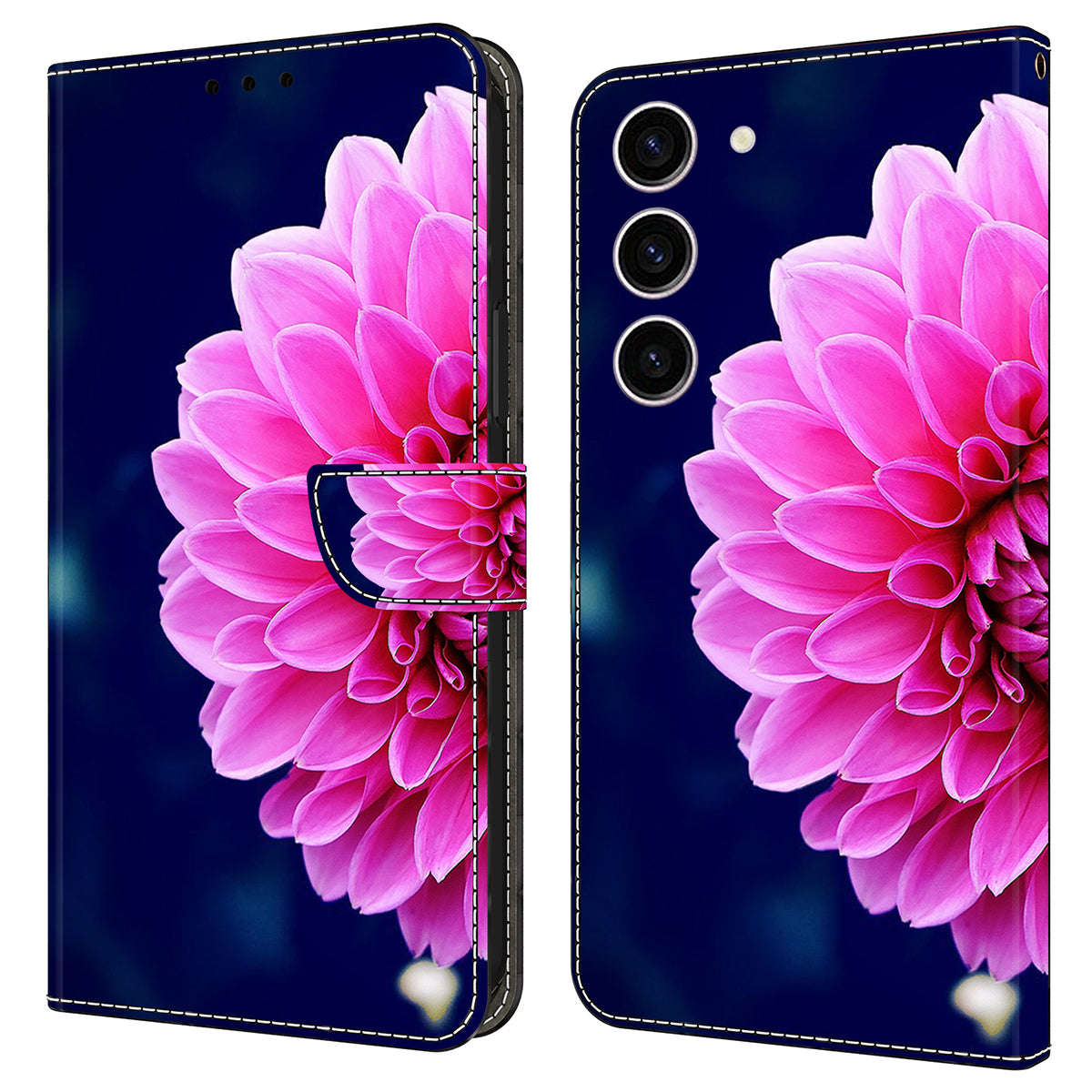 For Samsung Galaxy S24 Case 3D Pattern Printing Anti-drop Leather Cover - Pink Flowers