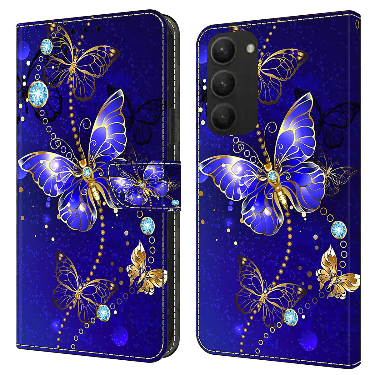 For Samsung Galaxy S24+ Case Stand Wallet Leather Cover with 3D Pattern Printing - Diamond Butterfly