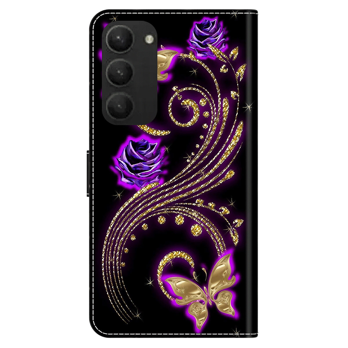For Samsung Galaxy S24+ Case Stand Wallet Leather Cover with 3D Pattern Printing - Purple Flowers / Butterflies