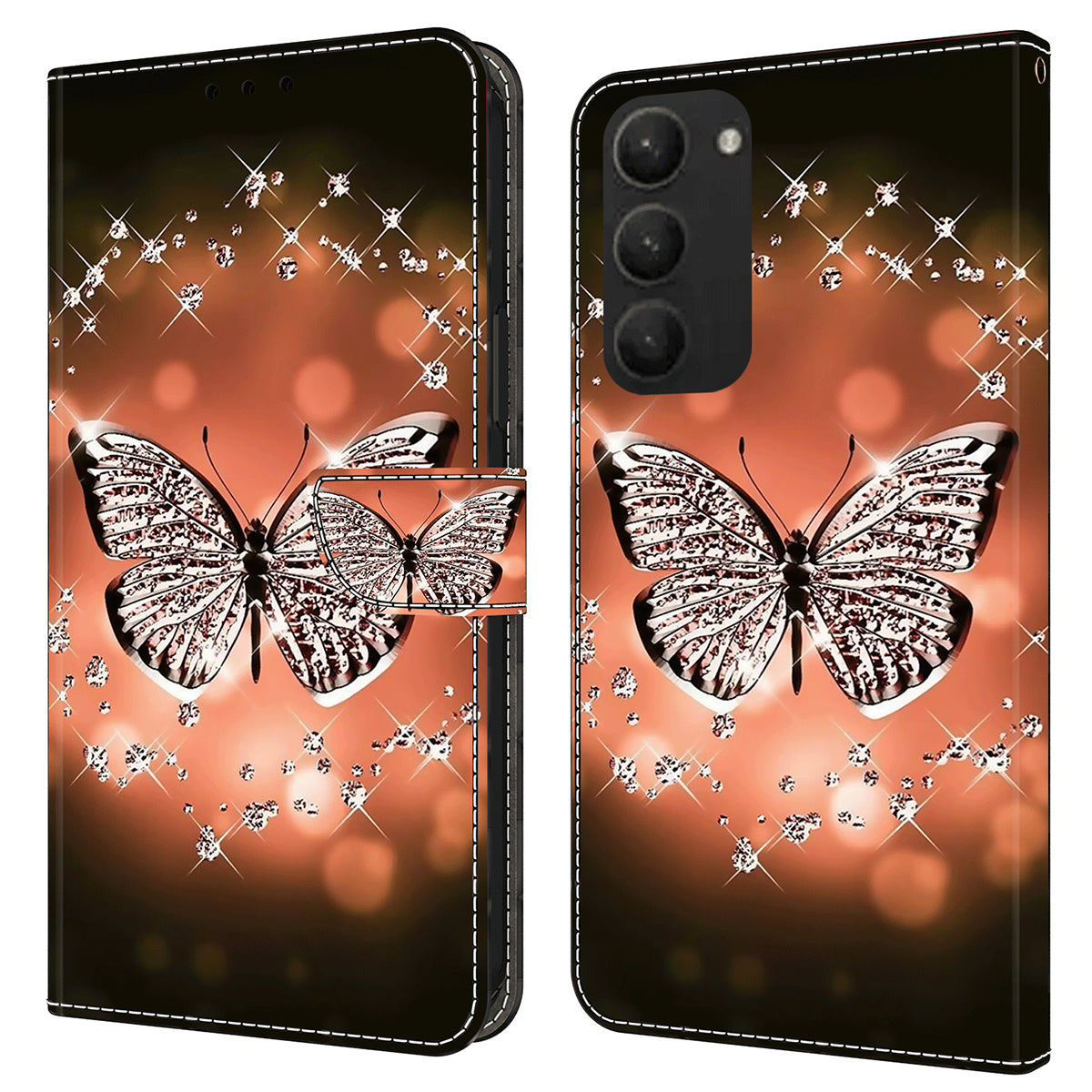 For Samsung Galaxy S24+ Case Stand Wallet Leather Cover with 3D Pattern Printing - Crystal Butterfly