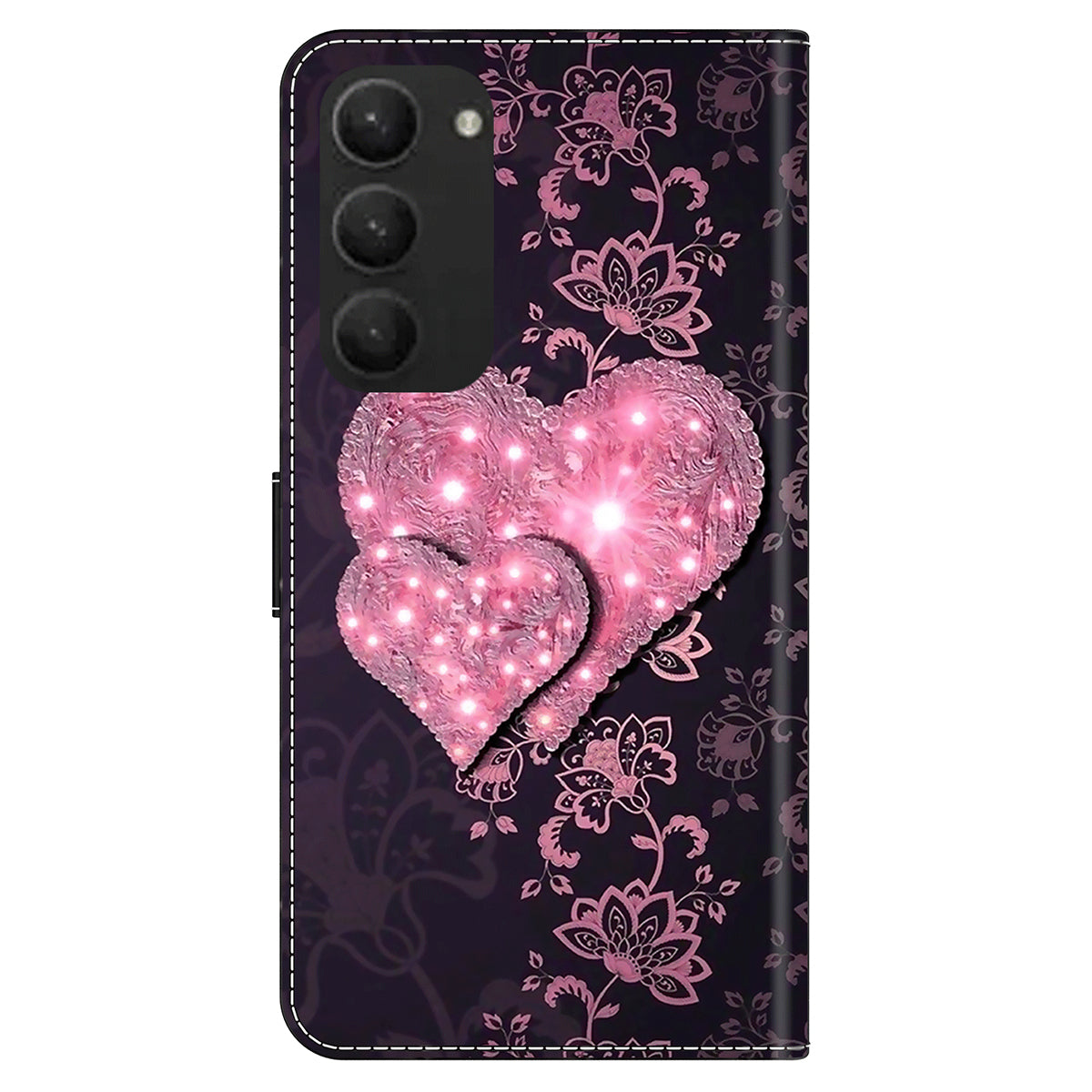 For Samsung Galaxy S24+ Case Stand Wallet Leather Cover with 3D Pattern Printing - Lace Hearts