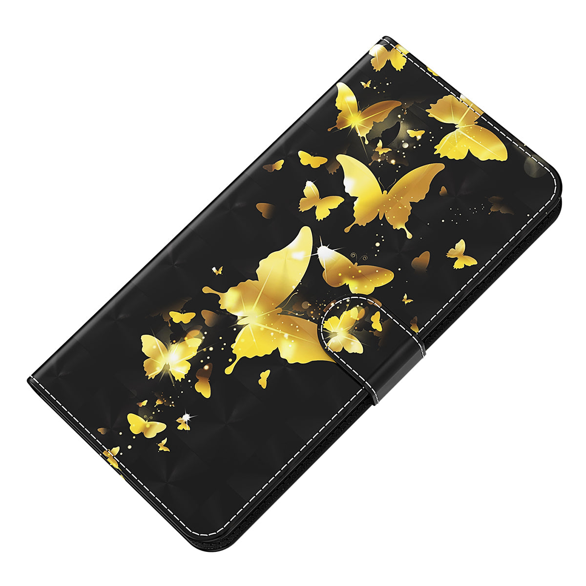 For Samsung Galaxy S24 Ultra Case 3D Pattern Leather Stand Phone Cover - Golden Butterfly