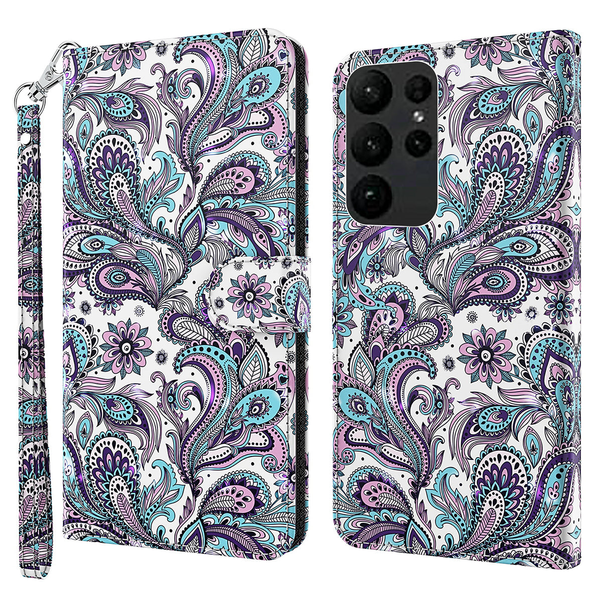 For Samsung Galaxy S24 Ultra Case 3D Pattern Leather Stand Phone Cover - Impatiens