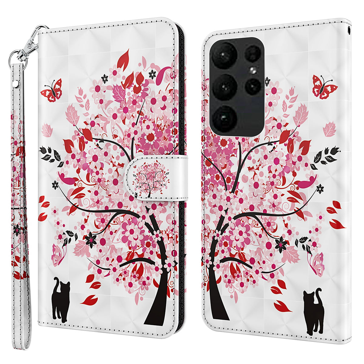 For Samsung Galaxy S24 Ultra Case 3D Pattern Leather Stand Phone Cover - Wish Tree