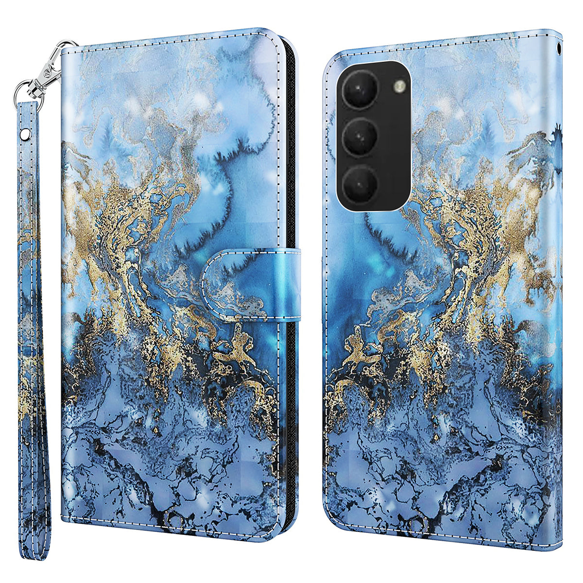 For Samsung Galaxy S24+ Leather 3D Pattern Case Flip Wrist Strap Cell Phone Cover - Bauhinia Valley