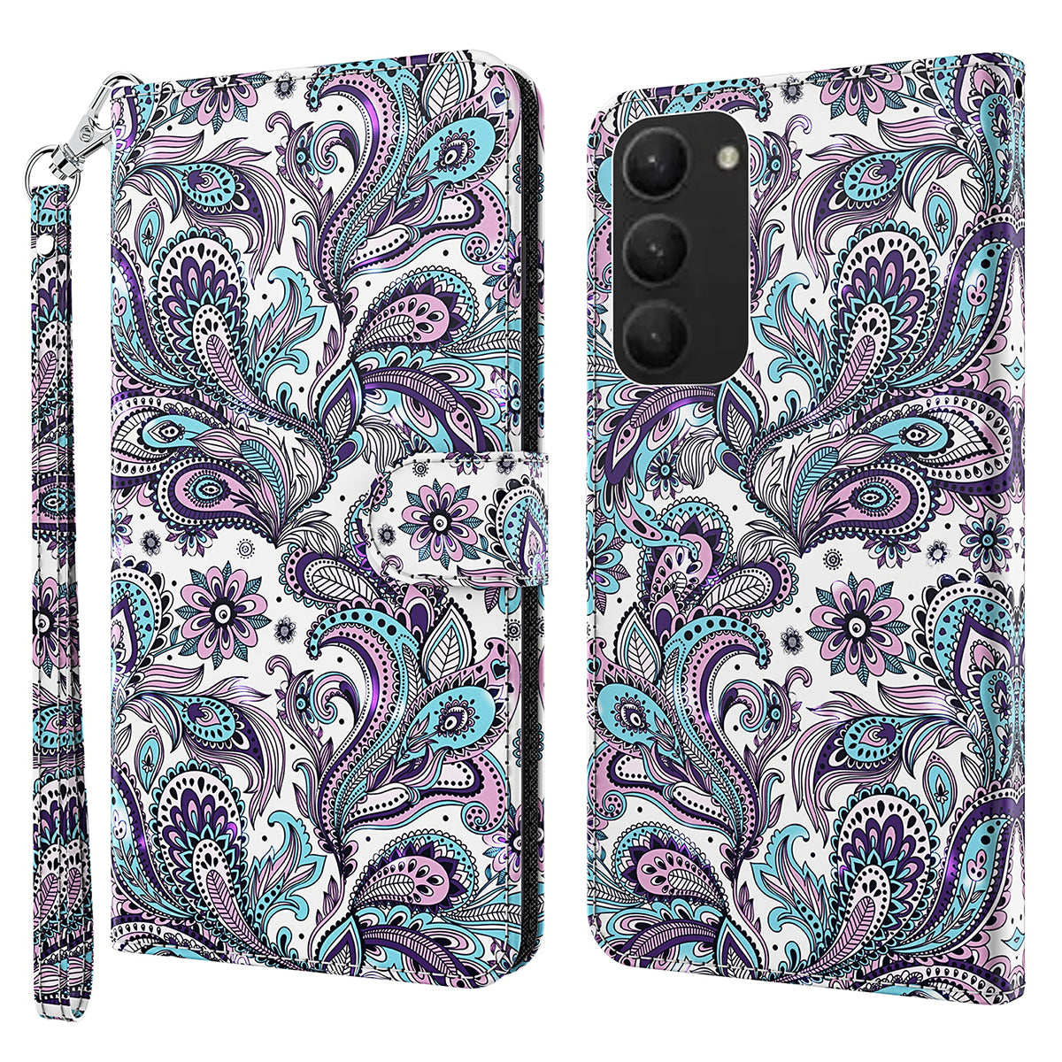 For Samsung Galaxy S24+ Leather 3D Pattern Case Flip Wrist Strap Cell Phone Cover - Impatiens