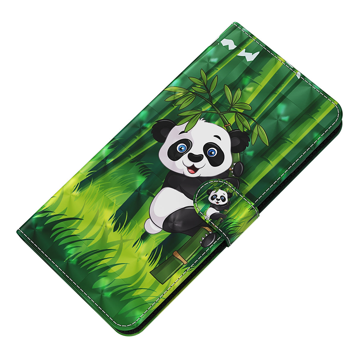For Samsung Galaxy S24+ Leather 3D Pattern Case Flip Wrist Strap Cell Phone Cover - Panda Climbing