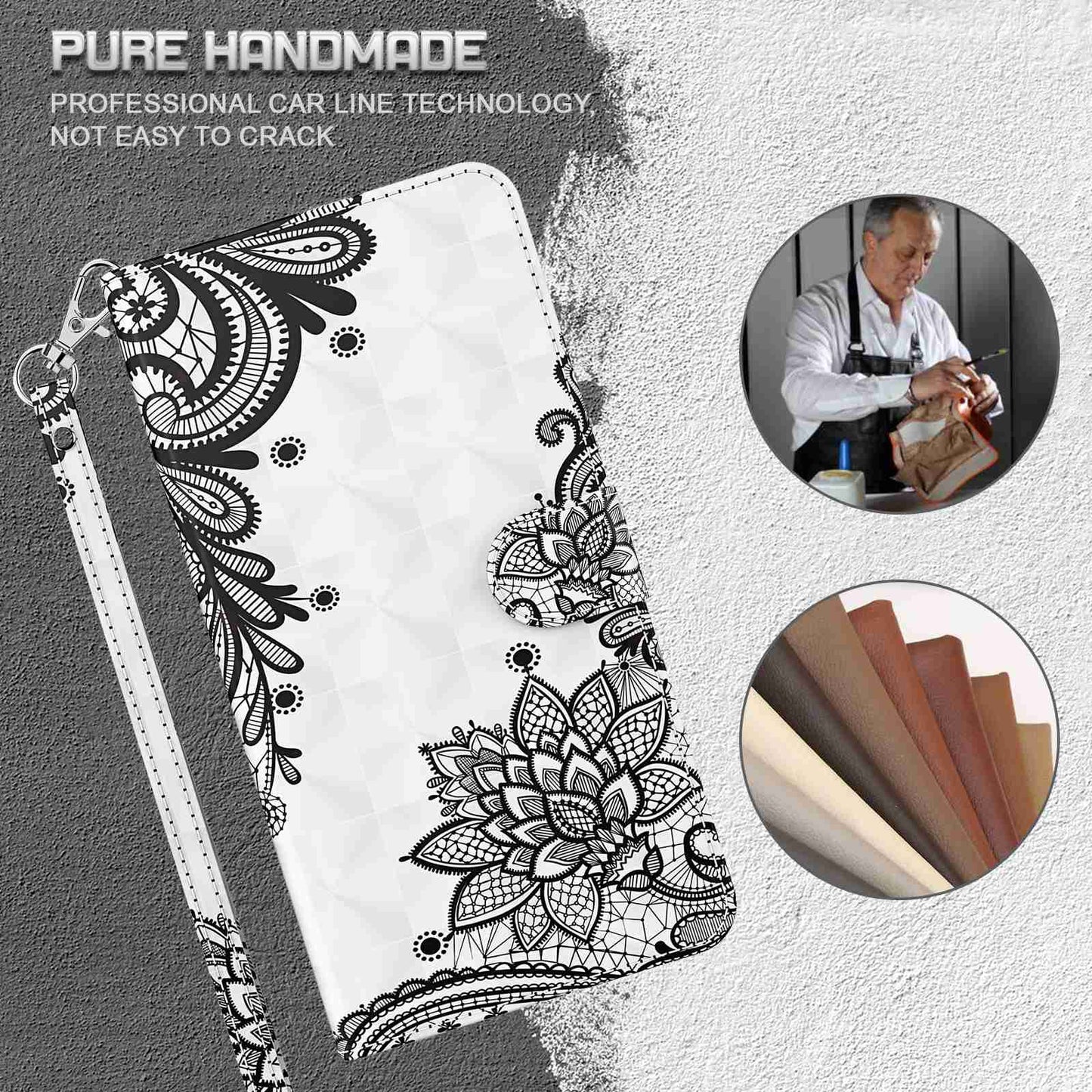 For Samsung Galaxy S24+ Leather 3D Pattern Case Flip Wrist Strap Cell Phone Cover - Lace Flower