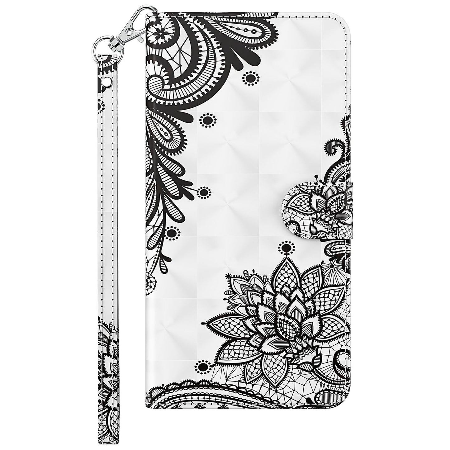 For Samsung Galaxy S24+ Leather 3D Pattern Case Flip Wrist Strap Cell Phone Cover - Lace Flower