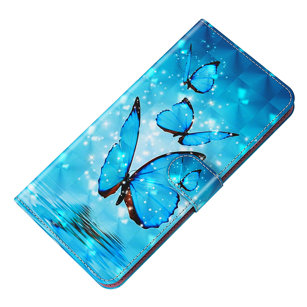 For Samsung Galaxy S24 Leather Phone Case Flip Wallet 3D Pattern Printing Cover - Blue Butterflies