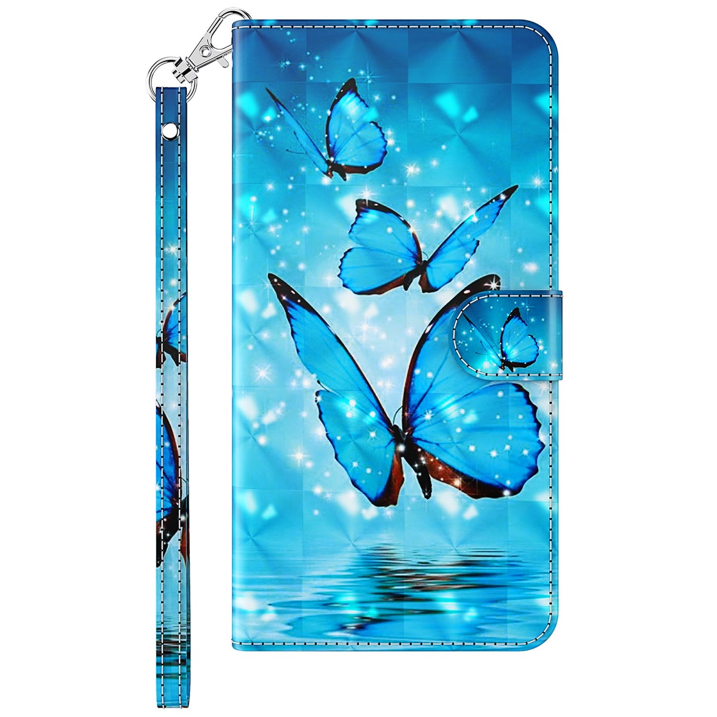 For Samsung Galaxy S24 Leather Phone Case Flip Wallet 3D Pattern Printing Cover - Blue Butterflies