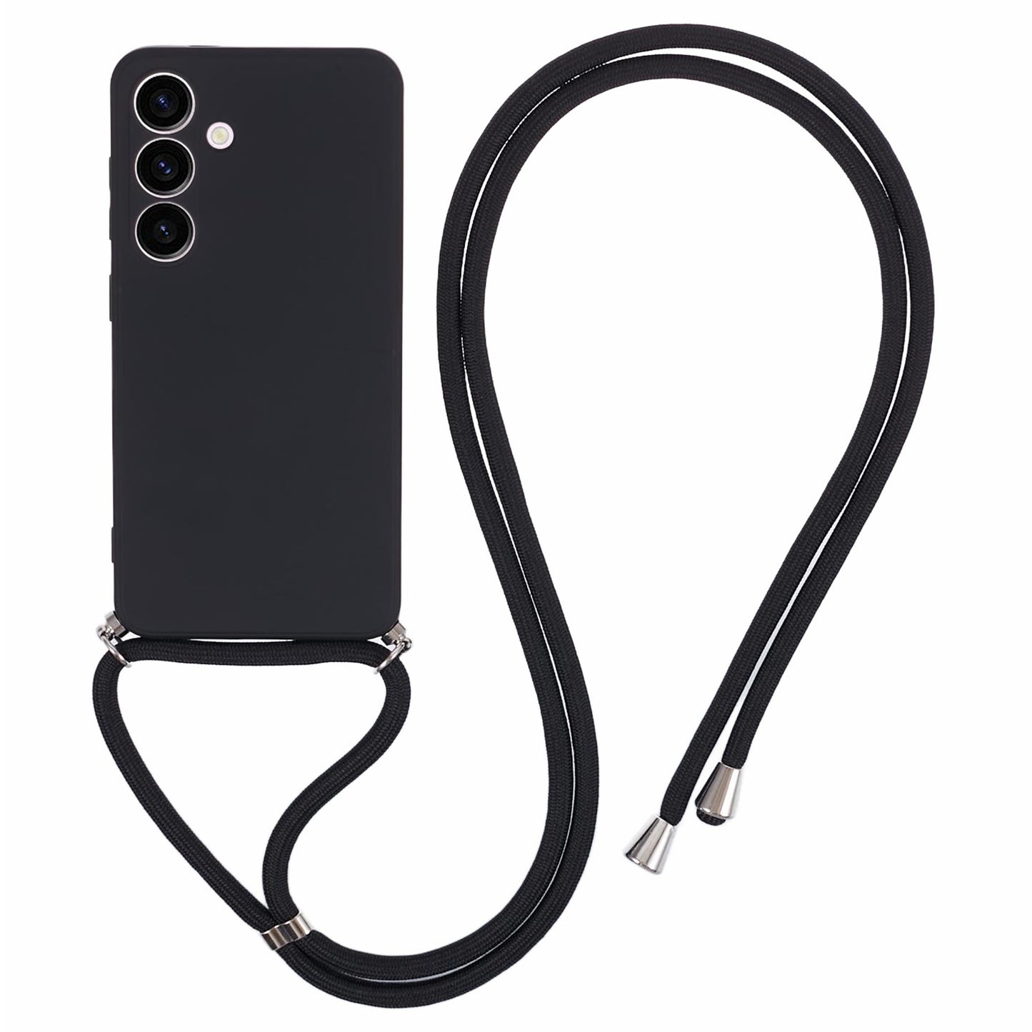 For Samsung Galaxy S24 Case with Lanyard TPU Fiber Inner Lining Protective Cover - Black