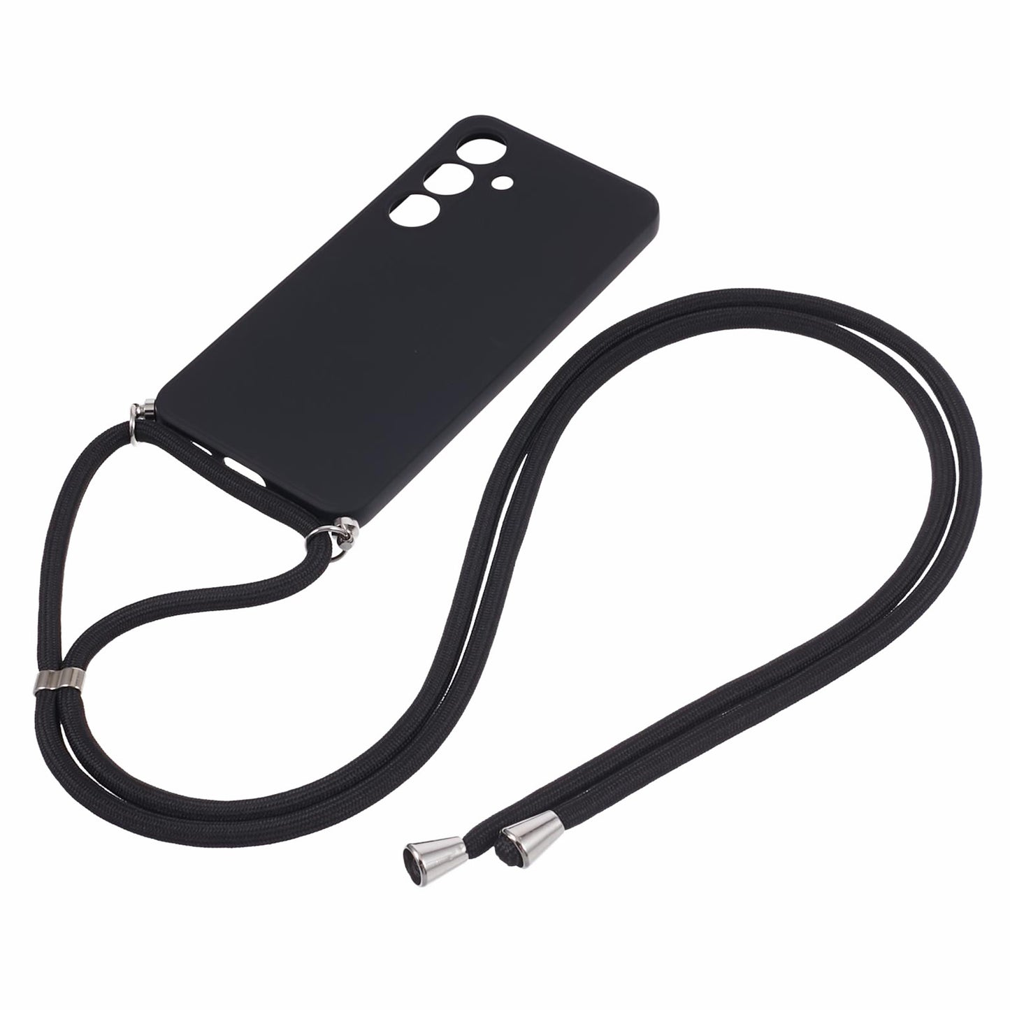 For Samsung Galaxy S24 Case with Lanyard TPU Fiber Inner Lining Protective Cover - Black