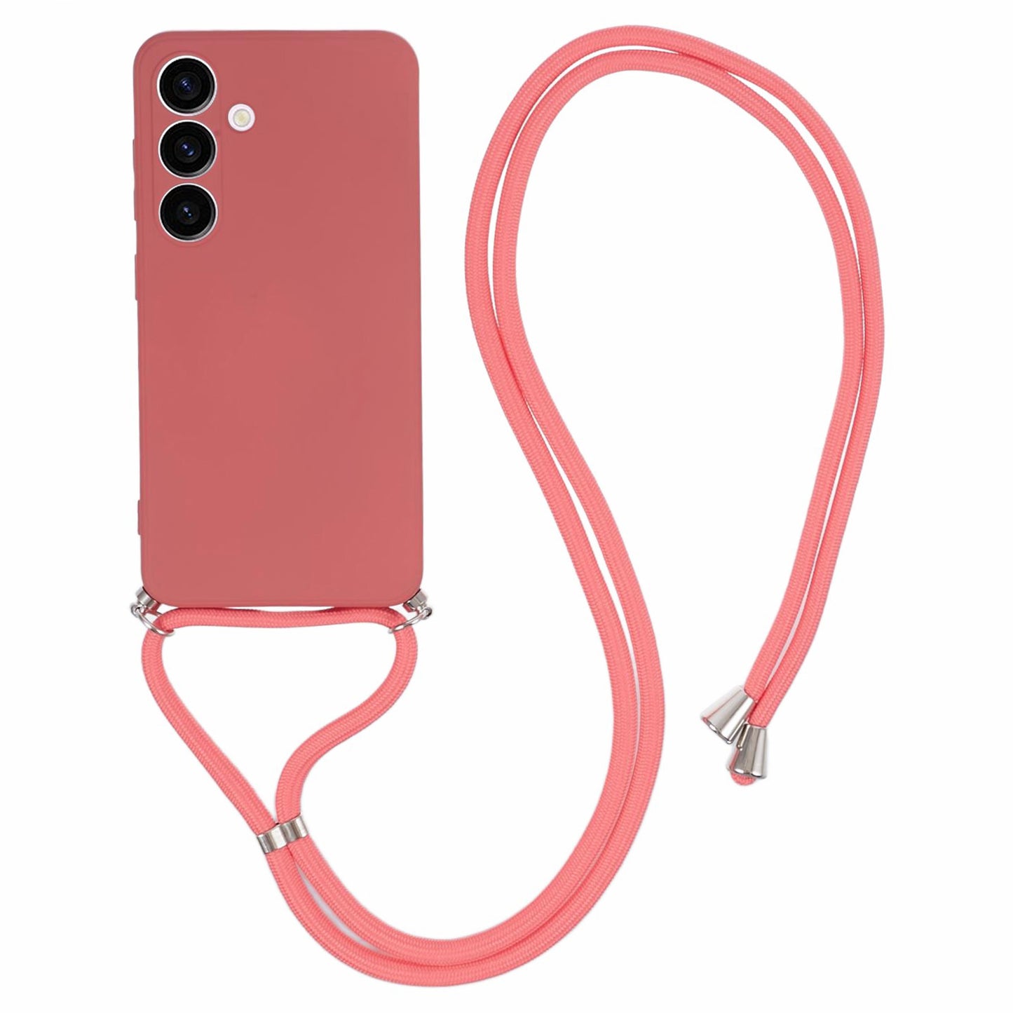 For Samsung Galaxy S24 Case with Lanyard TPU Fiber Inner Lining Protective Cover - Hawthorn Red