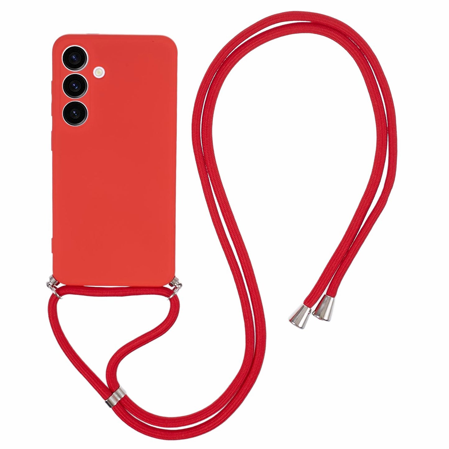 For Samsung Galaxy S24 Case with Lanyard TPU Fiber Inner Lining Protective Cover - Red