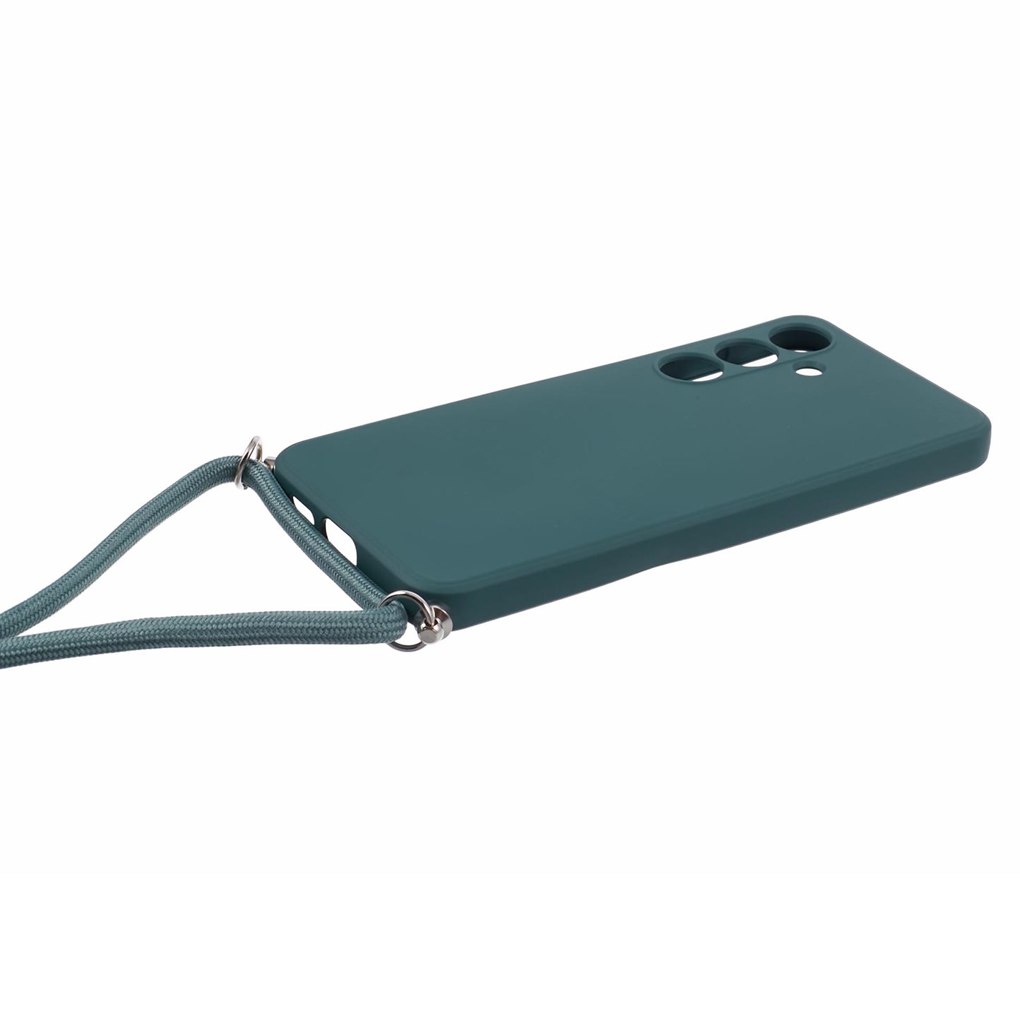 For Samsung Galaxy S24 Case with Lanyard TPU Fiber Inner Lining Protective Cover - Army Green