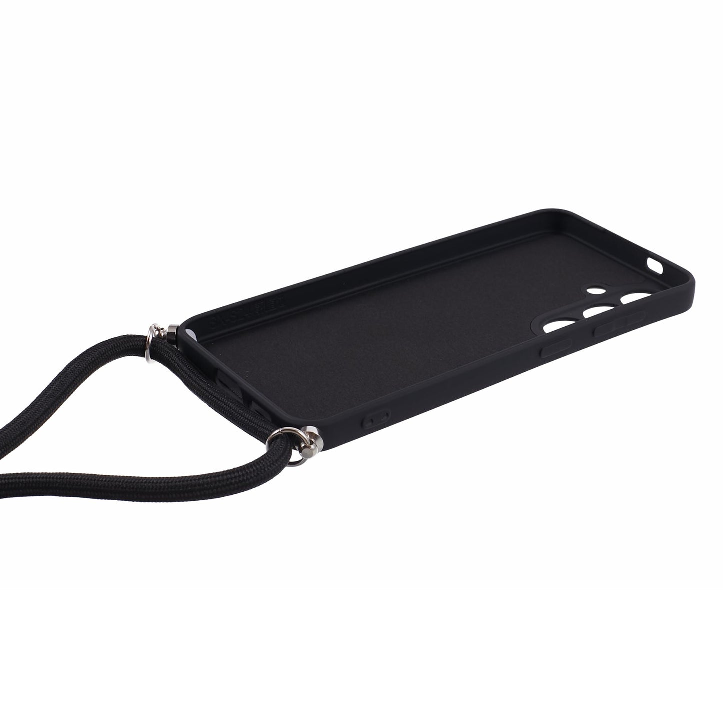 For Samsung Galaxy S24+ TPU Phone Case Rubberized Fiber Inner Lining Protective Shell with Lanyard - Black
