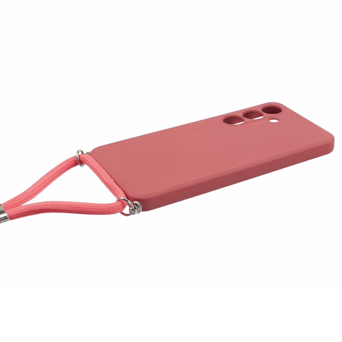 For Samsung Galaxy S24+ TPU Phone Case Rubberized Fiber Inner Lining Protective Shell with Lanyard - Hawthorn Red
