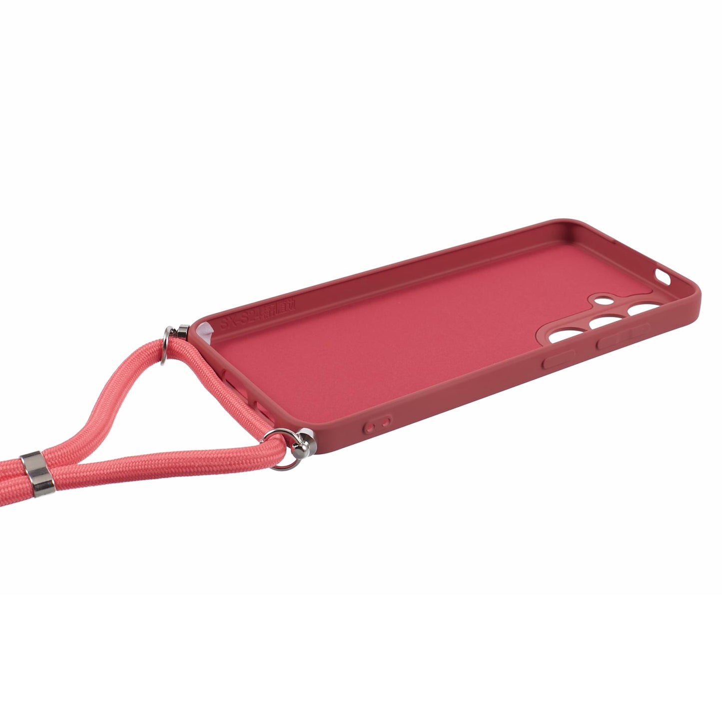 For Samsung Galaxy S24+ TPU Phone Case Rubberized Fiber Inner Lining Protective Shell with Lanyard - Hawthorn Red