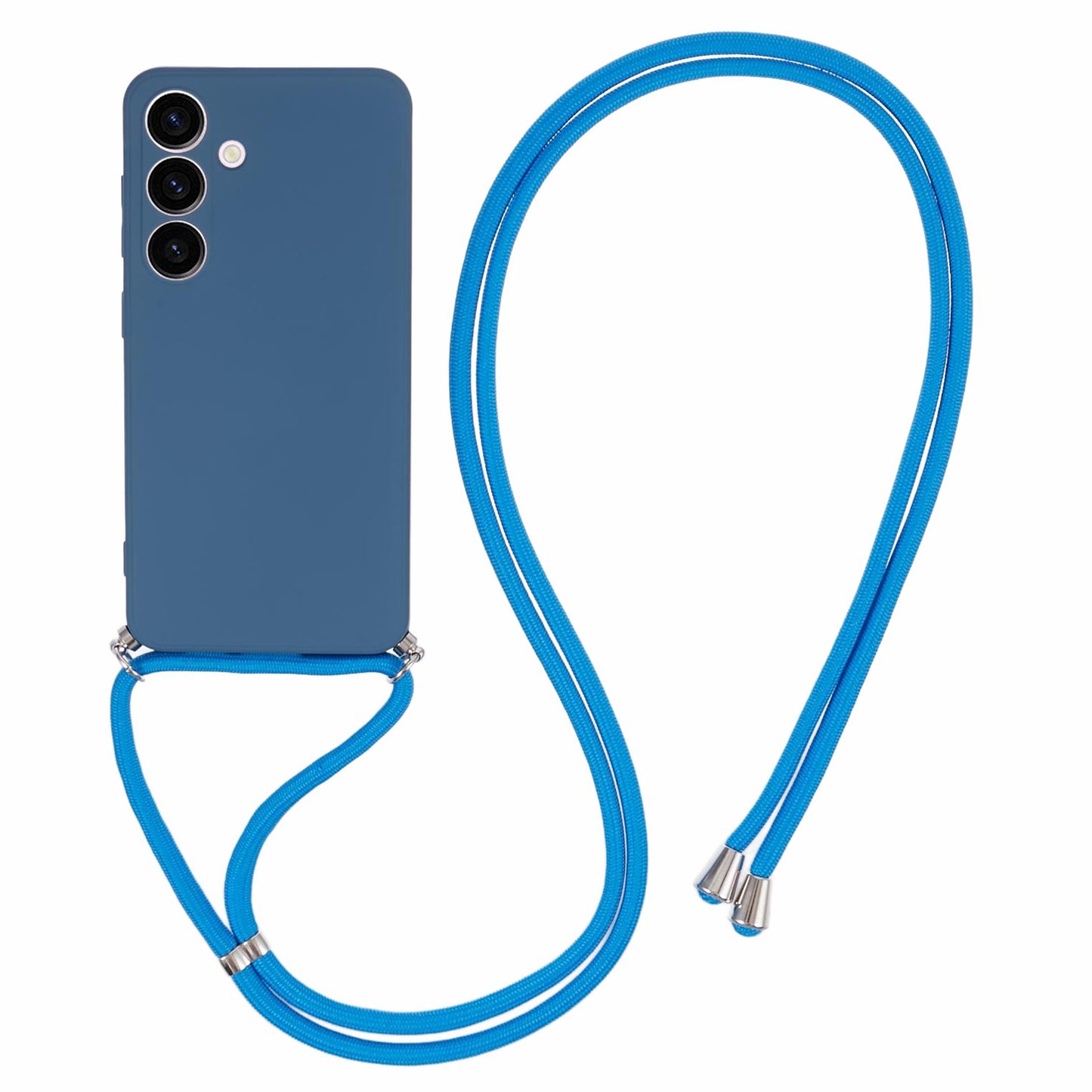 For Samsung Galaxy S24+ TPU Phone Case Rubberized Fiber Inner Lining Protective Shell with Lanyard - Sapphire