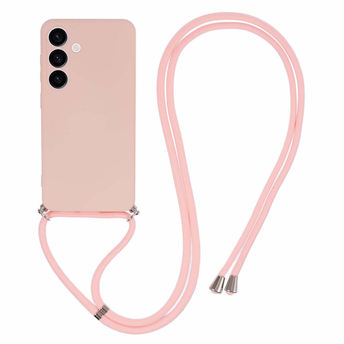 For Samsung Galaxy S24+ TPU Phone Case Rubberized Fiber Inner Lining Protective Shell with Lanyard - Pink