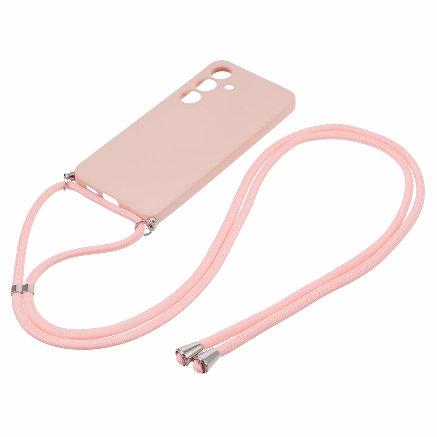 For Samsung Galaxy S24+ TPU Phone Case Rubberized Fiber Inner Lining Protective Shell with Lanyard - Pink