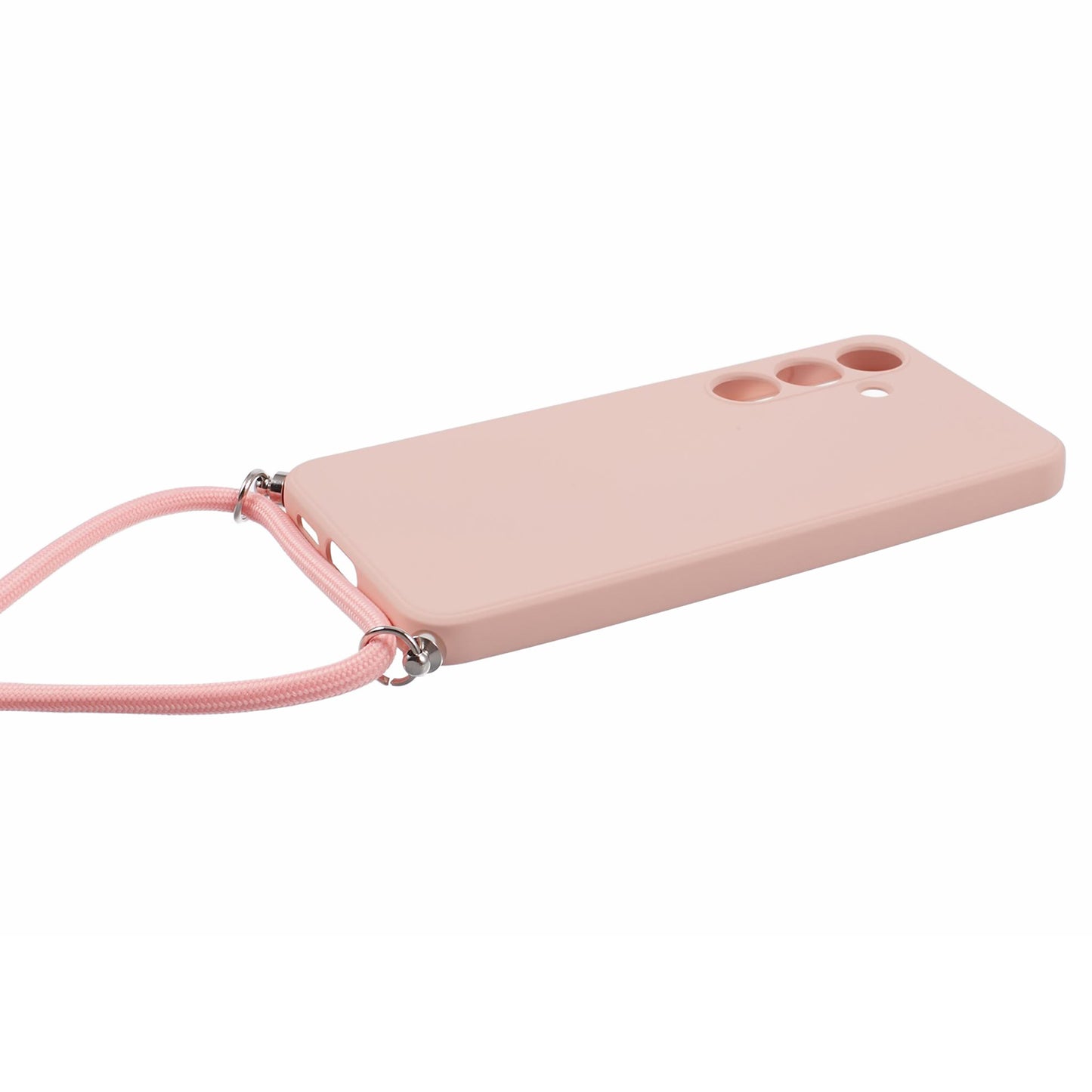 For Samsung Galaxy S24+ TPU Phone Case Rubberized Fiber Inner Lining Protective Shell with Lanyard - Pink