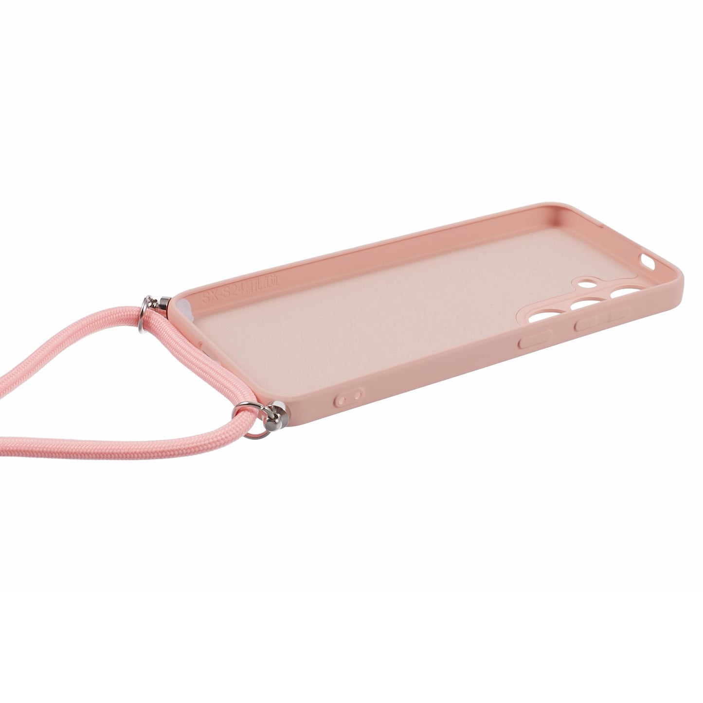 For Samsung Galaxy S24+ TPU Phone Case Rubberized Fiber Inner Lining Protective Shell with Lanyard - Pink