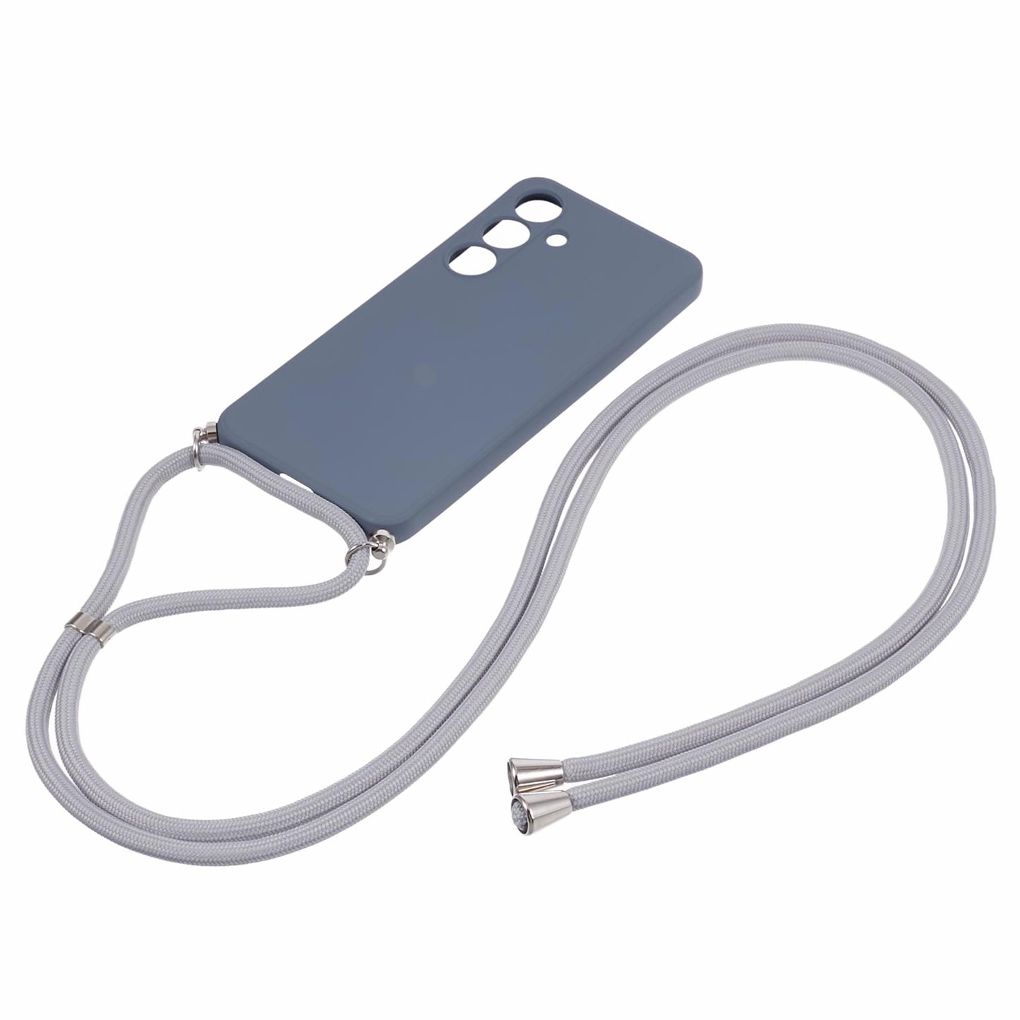 For Samsung Galaxy S24+ TPU Phone Case Rubberized Fiber Inner Lining Protective Shell with Lanyard - Lavender Grey