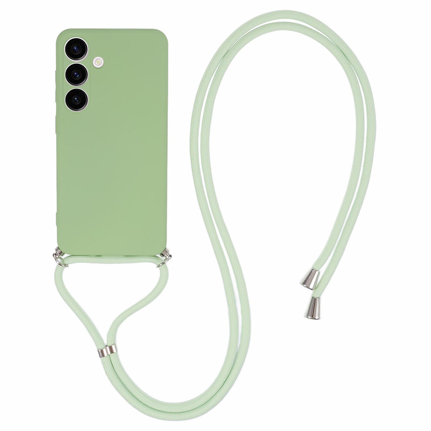 For Samsung Galaxy S24+ TPU Phone Case Rubberized Fiber Inner Lining Protective Shell with Lanyard - Matcha Green